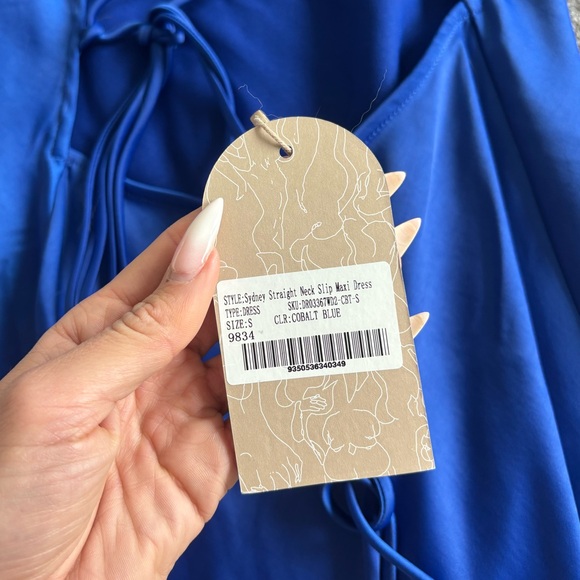 MESHKI sydney straight neck slip maxi dress cobalt blue - Picture 5 of 5